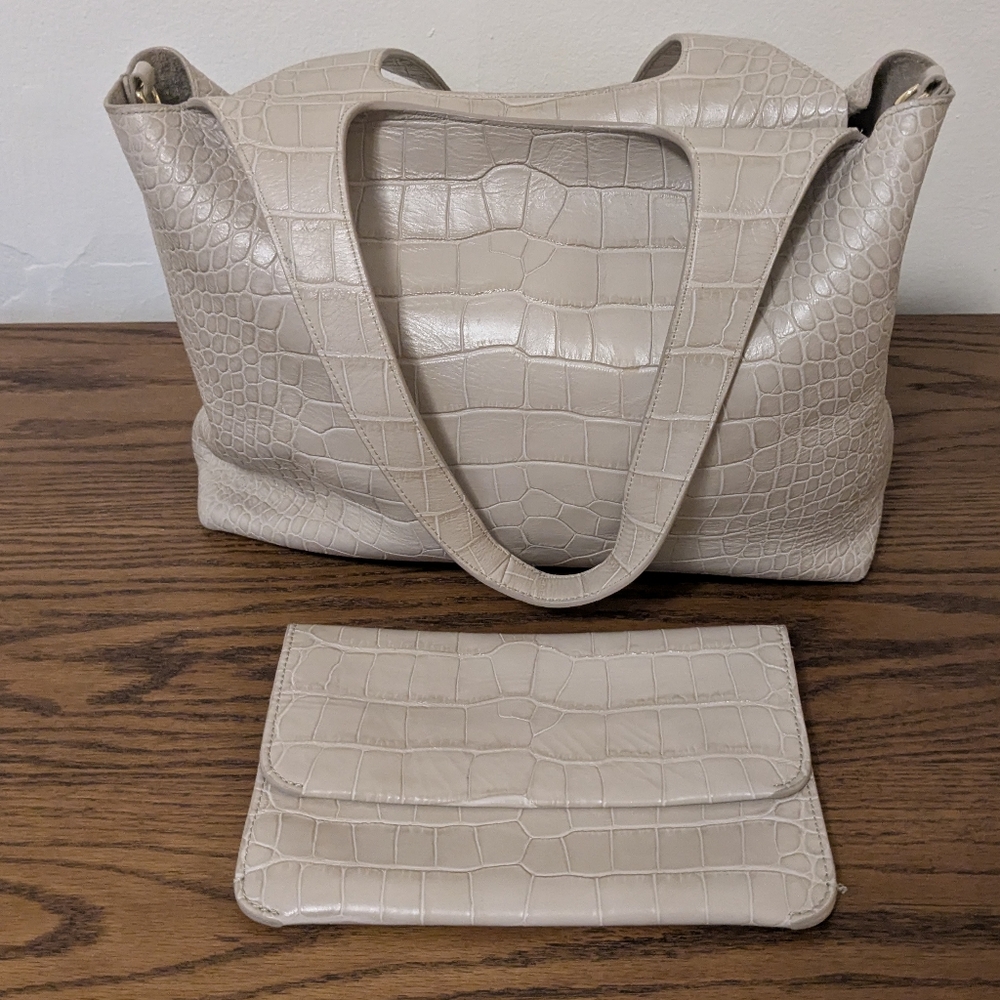Cuyana System Tote - 13 In Stone Croco Style With Flap Bag